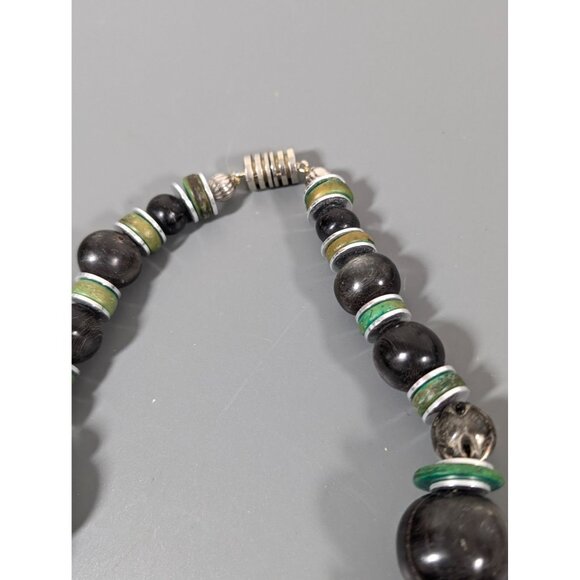 Vintage Green Black Beaded Chunky Tribal Statement Necklace 17" - Picture 6 of 8